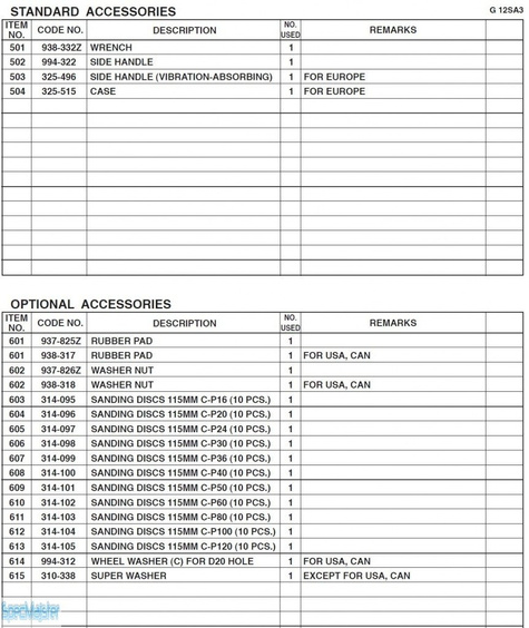 HITACHI Części zamienne do G12SA3.