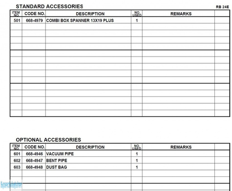HITACHI Części zamienne do RB24E(P).