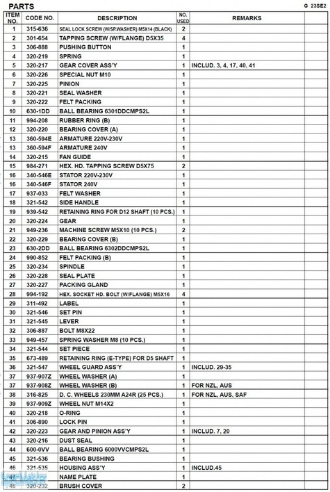 HITACHI Części zamienne do G23SE2.