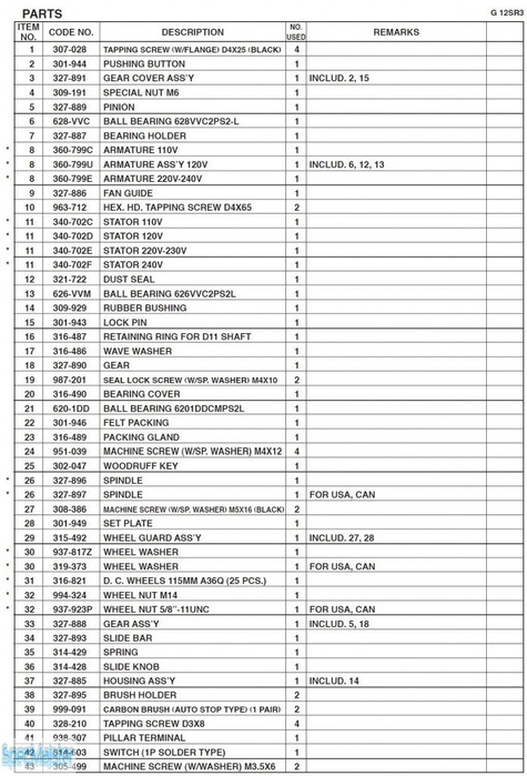 HITACHI Części zamienne do G12SR3.