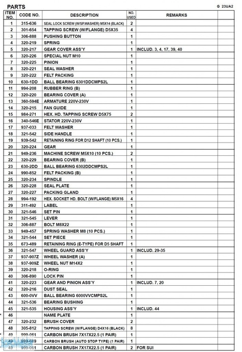 HITACHI Części zamienne do G23UA2.