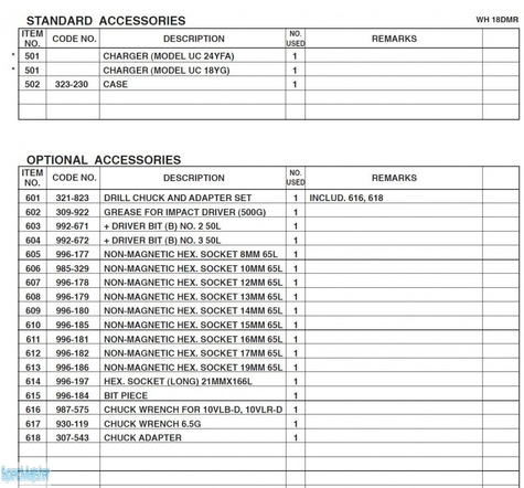 HITACHI Części zamienne do WH18DMR.