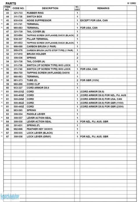 HITACHI Części zamienne do G12SE2.