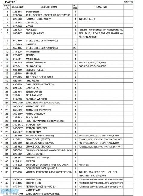 HITACHI Części zamienne do WR14VB.