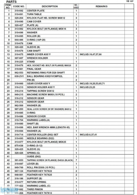 HITACHI Części zamienne do VB16Y.