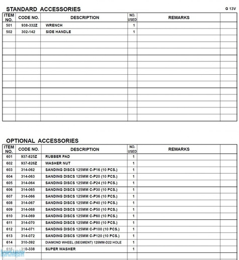 HITACHI Części zamienne do G13V.