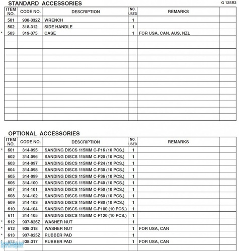 HITACHI Części zamienne do G12SR3.