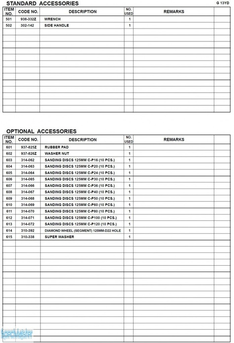 HITACHI Części zamienne do G13YD.