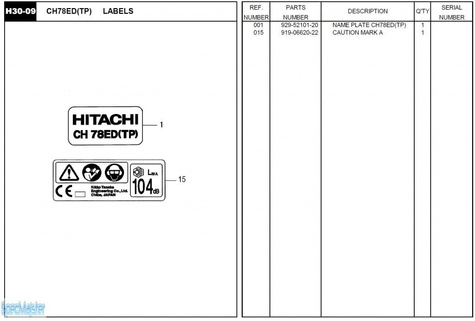 HITACHI Części zamienne do CH78ED(TP).