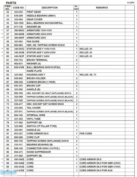 HITACHI Części zamienne do H25PV.