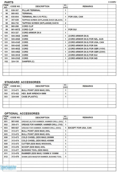 HITACHI Części zamienne do H60MRV.