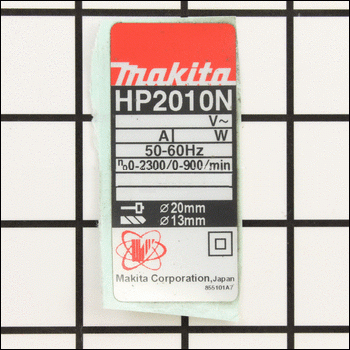 MAKITA Część zamienna do HP2010N- Tabliczka znamionowa Nr. 47 Kod: 855101-7