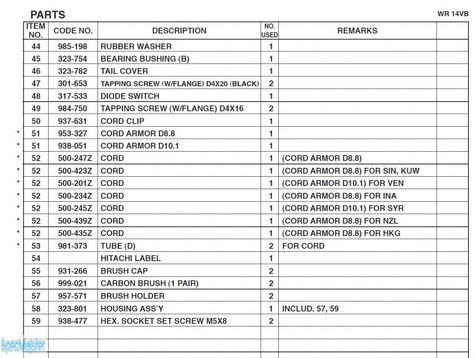 HITACHI Części zamienne do WR14VB.