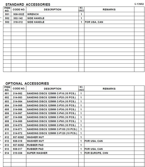 HITACHI Części zamienne do G13SR2.