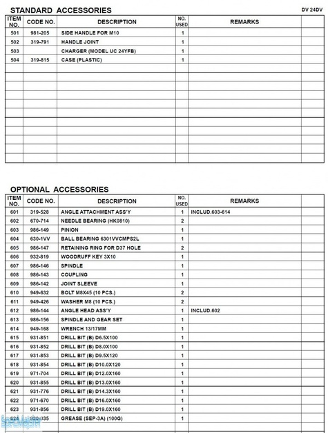 HITACHI Części zamienne do DV24DV.