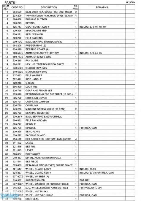 HITACHI Części zamienne do G23SCY.