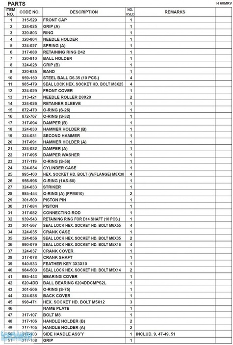 HITACHI Części zamienne do H60MRV.