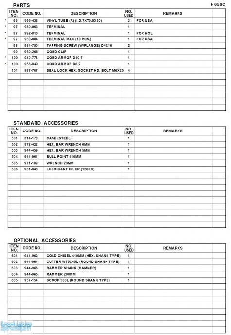 HITACHI Części zamienne do H65SC.