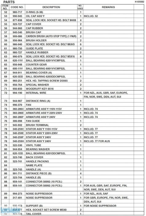 HITACHI Części zamienne do H65SB2.
