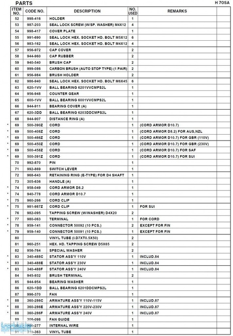 HITACHI Części zamienne do H70SA