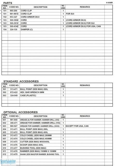 HITACHI Części zamienne do H60MR.