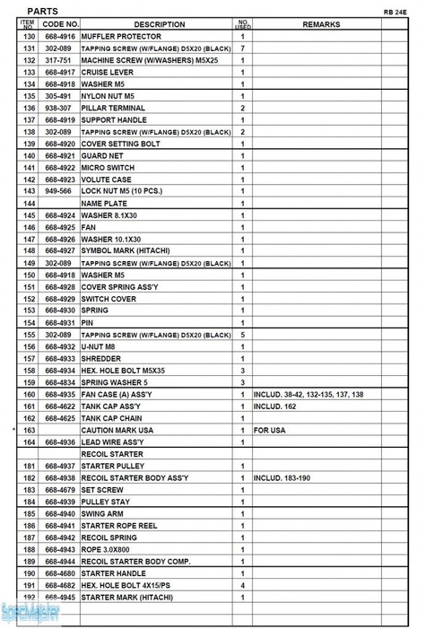 HITACHI Części zamienne do RB24E(P).