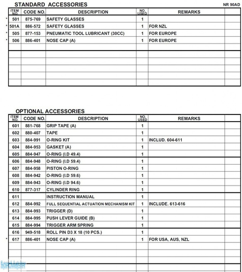 HITACHI Części zamienne do NR90AD.