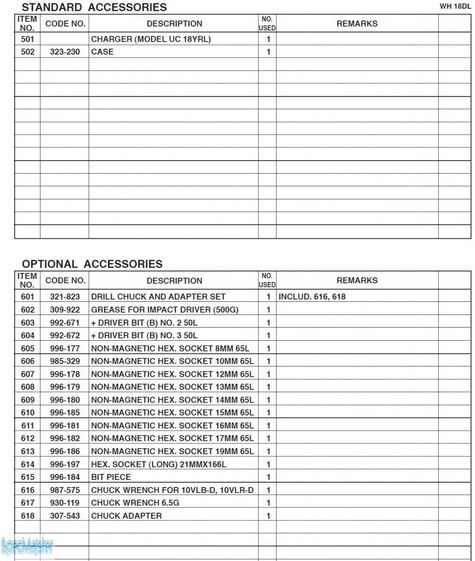 HITACHI Części zamienne do WH18DL.