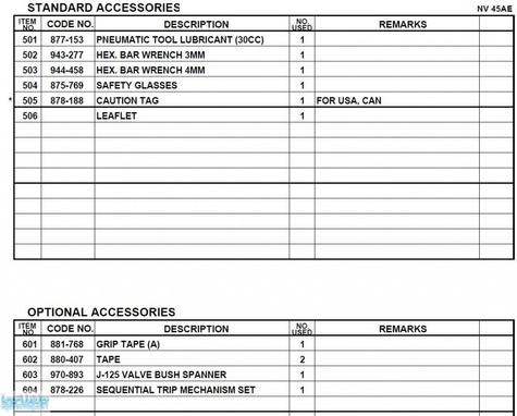HITACHI Części zamienne do NV45AE.