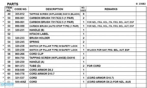 HITACHI Części zamienne do G23SE2.