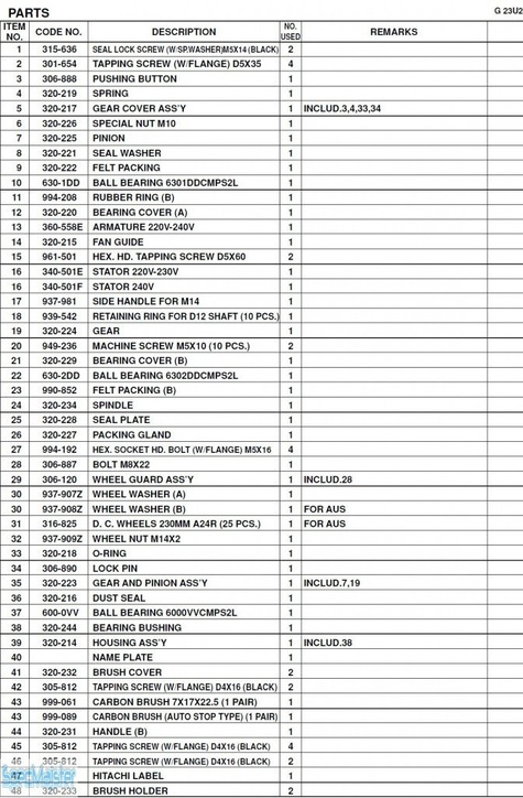 HITACHI Części zamienne do G23U2.