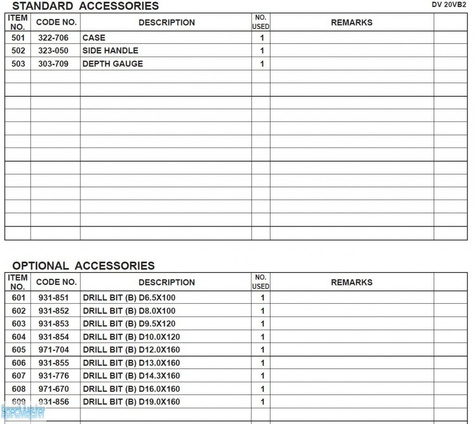 HITACHI Części zamienne do DV20VB2.