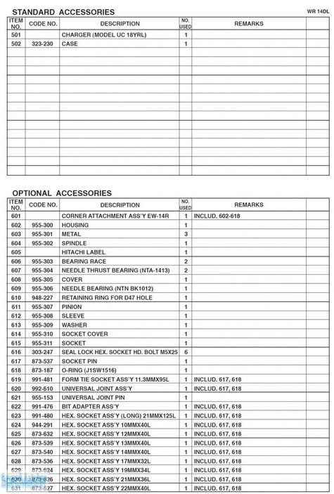 HITACHI Części zamienne do WR14DL.