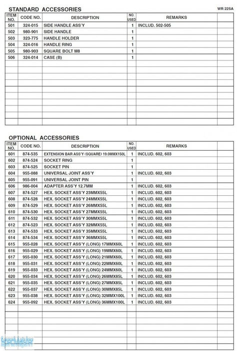 HITACHI Części zamienne do WR22SA.