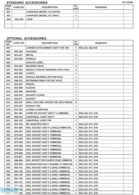 HITACHI Części zamienne do WR18DMR.