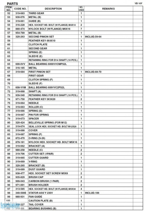 HITACHI Części zamienne do VB16Y.