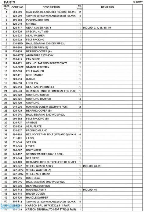 HITACHI Części zamienne do G23UAY.
