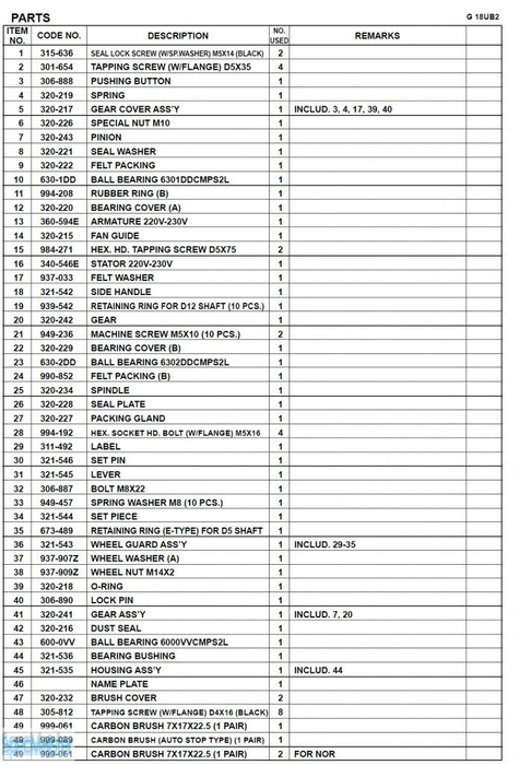 HITACHI Części zamienne do G18UB2.