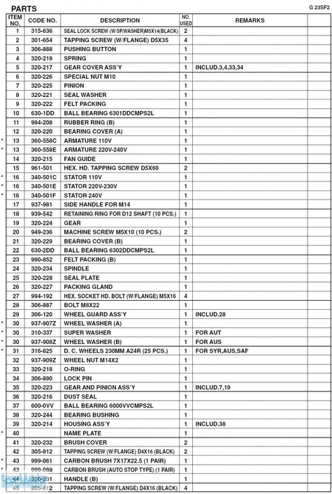 HITACHI Części zamienne do G23SF2.