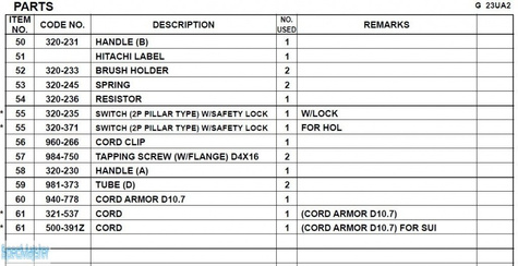 HITACHI Części zamienne do G23UA2.