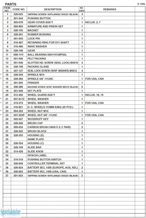 HITACHI Części zamienne do G14DL.