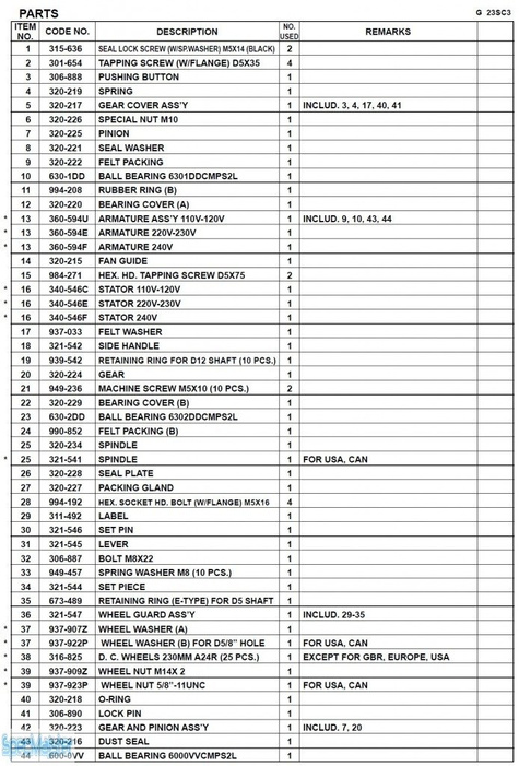 HITACHI Części zamienne do G23SC3.
