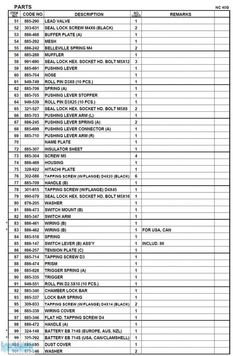 HITACHI Części zamienne do NC40G.
