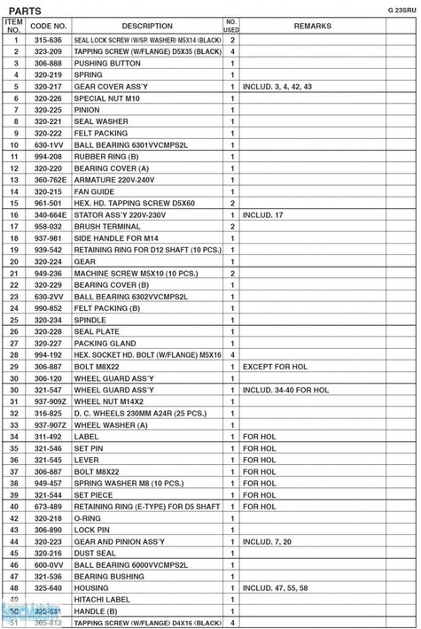 HITACHI Części zamienne do G23SRU.