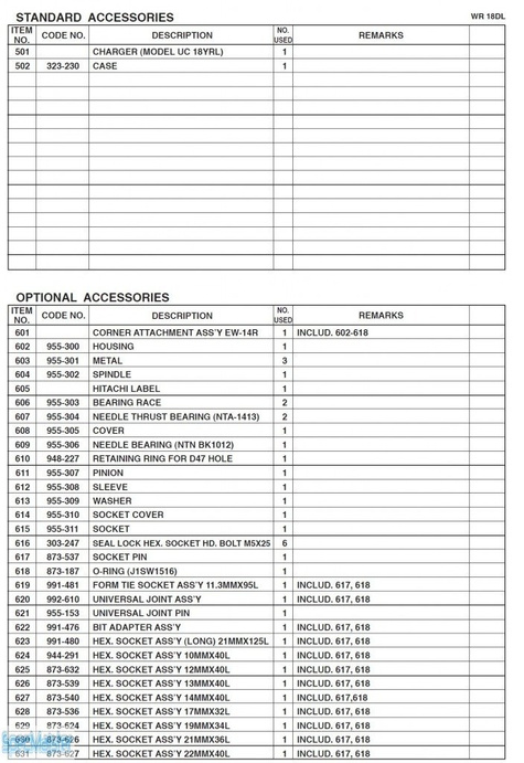 HITACHI Części zamienne do WR18DL.