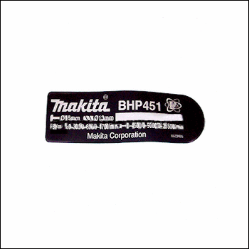 MAKITA Część zamienna do BHP451- Tabliczka identyfikacyjna Nr. 1 Kod: 862348-6 (WYCOFANA ZE SPRZEDAŻY)