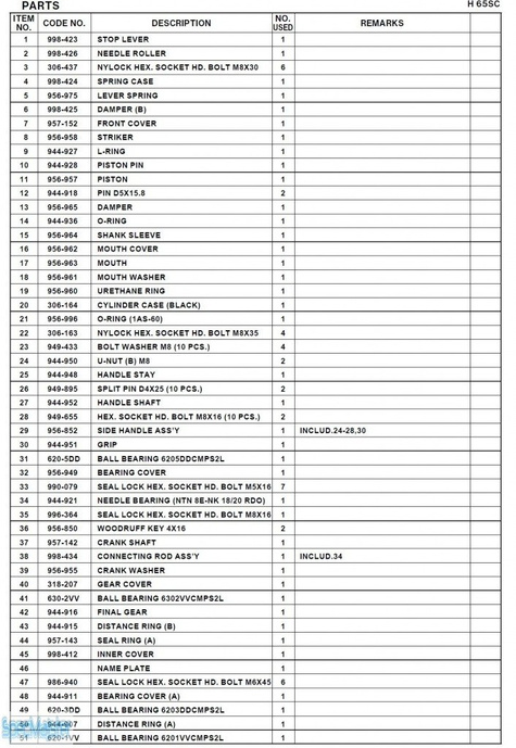 HITACHI Części zamienne do H65SC.