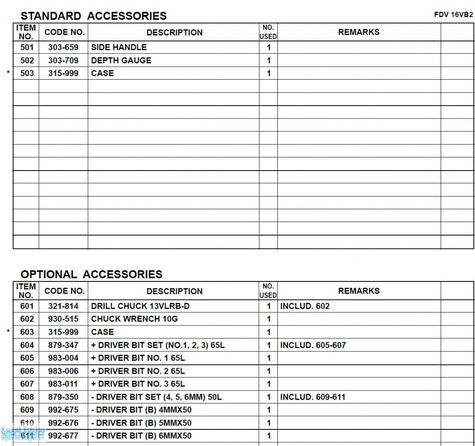 HITACHI Części zamienne do FDV16VB2.