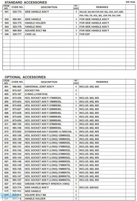 HITACHI Części zamienne do WR16SA.
