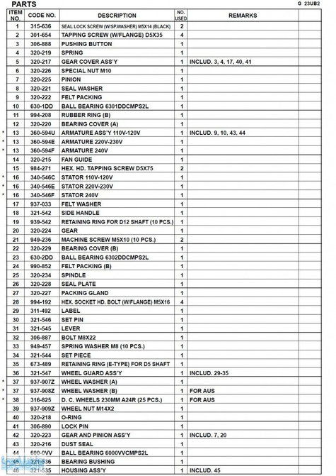 HITACHI Części zamienne do G23UB2.